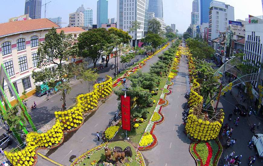 Nguyen Hue flower street in Tet, Tet Nguyen Tieu. Ho Chi Minh city 
